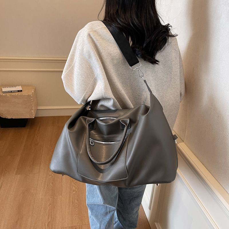 Faux Leather Top Handle Crossbody Bag