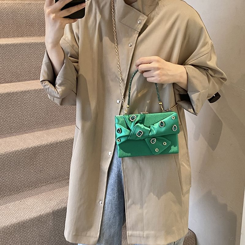 Rhinestone Bow Box Crossbody Bag