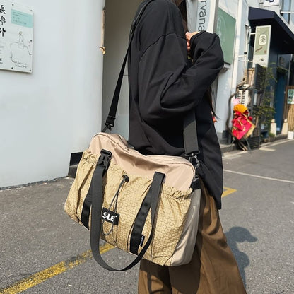 Plaid Panel Drawstring Buckled Crossbody Bag