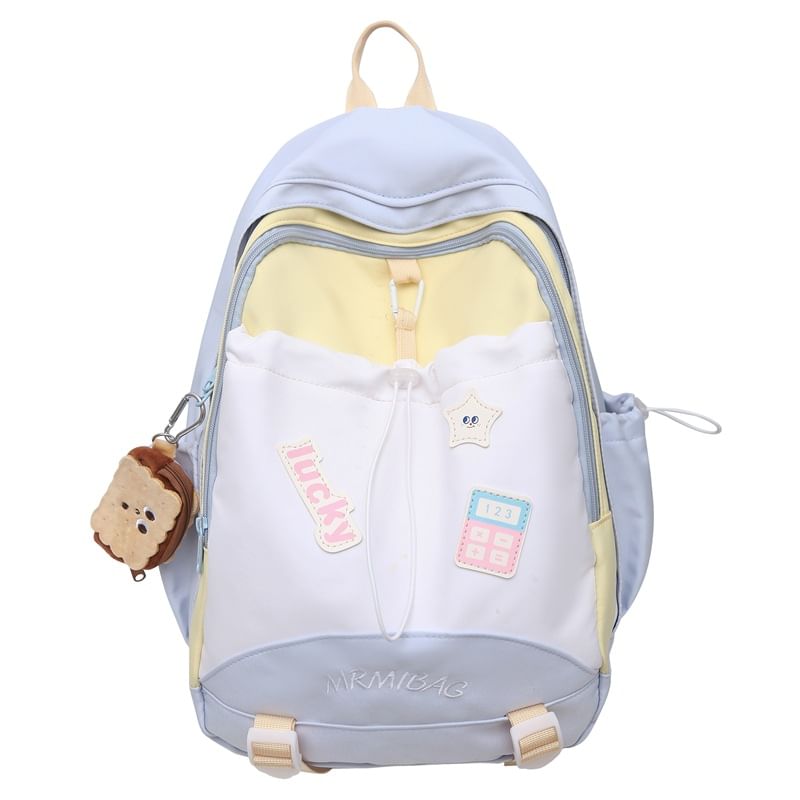 Color Block Letter Embroidered Drawstring Backpack