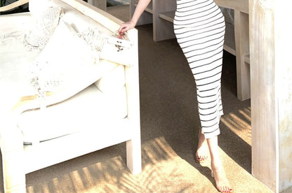 Striped Midi Sheath Tube Dress