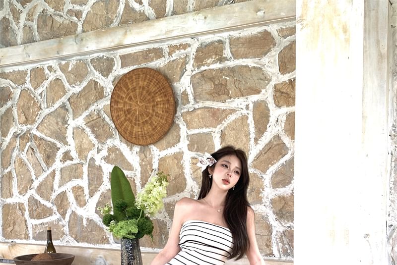 Striped Midi Sheath Tube Dress