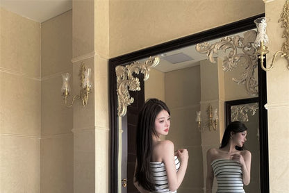 Striped Midi Sheath Tube Dress