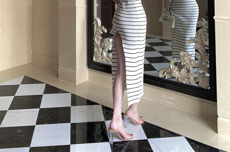 Striped Midi Sheath Tube Dress