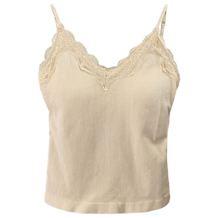Plain Lace Trim Ribbed Padded Camisole Top