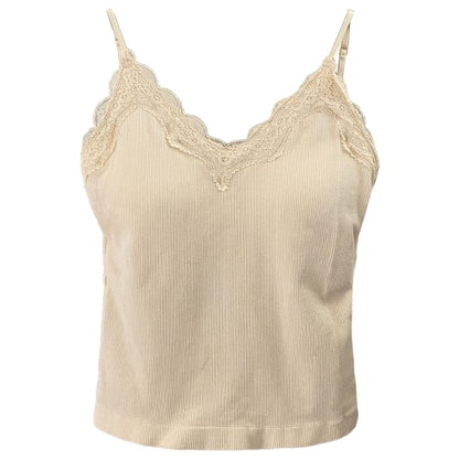 Plain Lace Trim Ribbed Padded Camisole Top