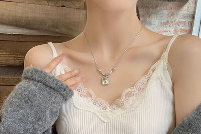 Plain Lace Trim Ribbed Padded Camisole Top