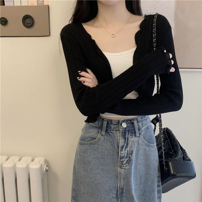 Cardigan Open Front Plain Edge Crop Lettuce