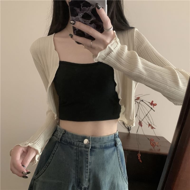 Cardigan Open Front Plain Edge Crop Lettuce