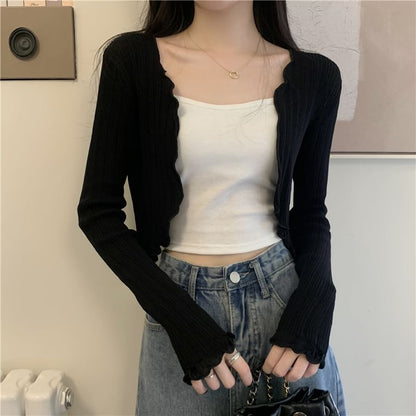 Cardigan Open Front Plain Edge Crop Lettuce