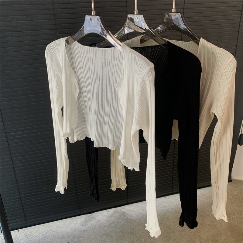 Cardigan Open Front Plain Edge Crop Lettuce