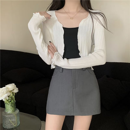 Cardigan Open Front Plain Edge Crop Lettuce