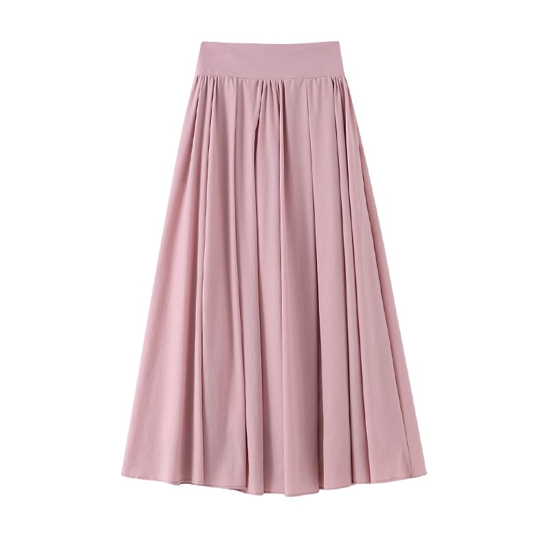 High Waist A-Line Plain Midi Pleated Skirt