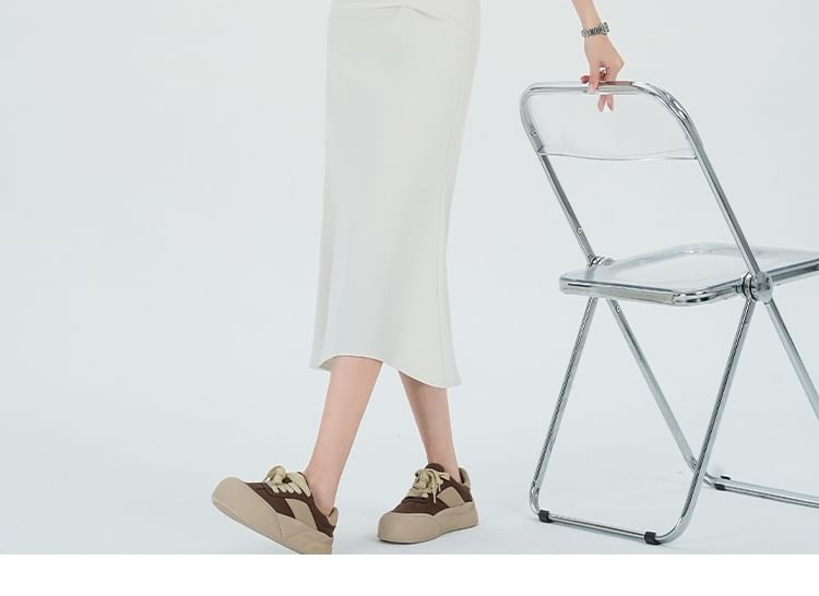 High Waist Plain Ruched Midi Fishtail Skirt