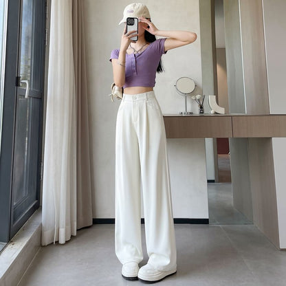 High Waist Plain Wide Leg Dress Pants (Various Designs)