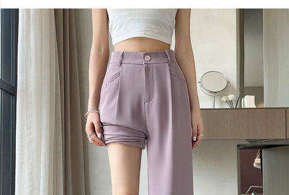 High Waist Plain Wide Leg Dress Pants (Various Designs)