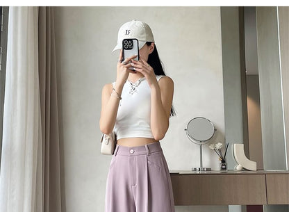 High Waist Plain Wide Leg Dress Pants (Various Designs)