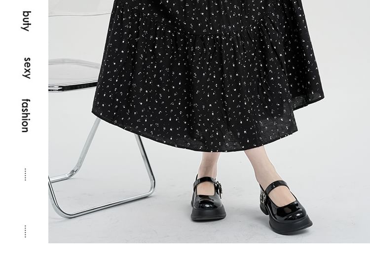 Elastic Waist Floral Tiered Midi A-Line Skirt