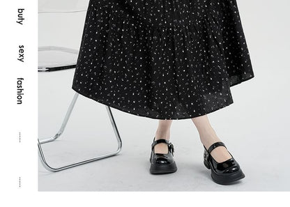 Elastic Waist Floral Tiered Midi A-Line Skirt