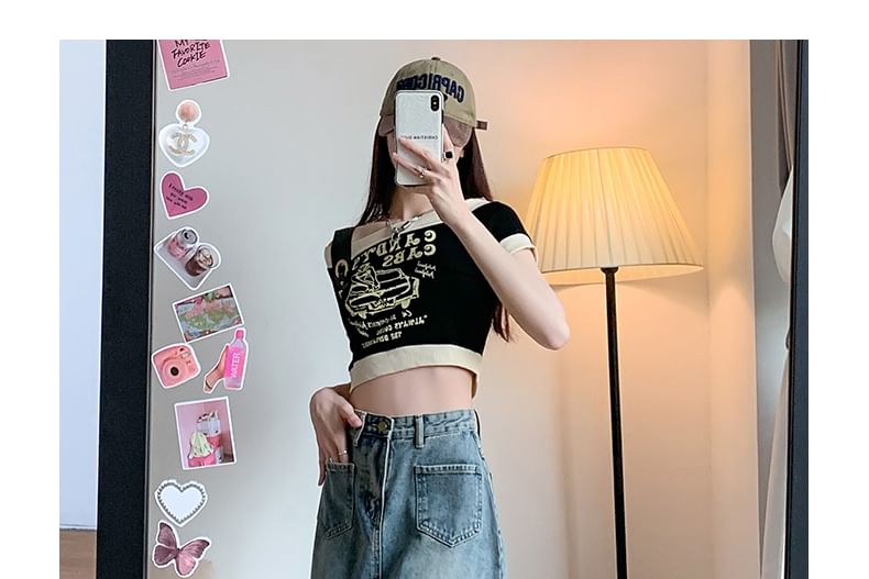 High Waist Fringed Denim Midi A-Line Skirt