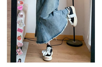 High Waist Fringed Denim Midi A-Line Skirt