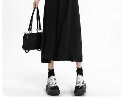 Skirt A-Line High Midi Plain Denim Rise