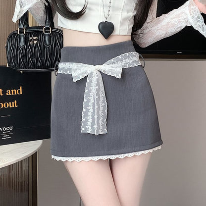 High Waist Lace Panel Skort