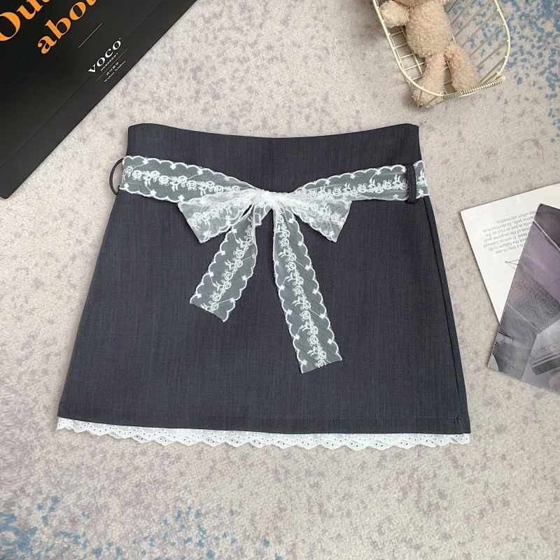 High Waist Lace Panel Skort