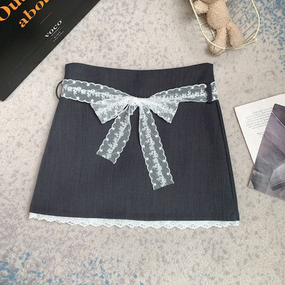 High Waist Lace Panel Skort