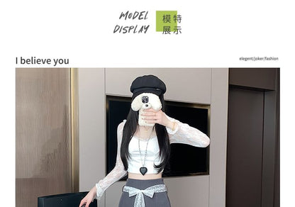 High Waist Lace Panel Skort