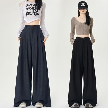Plain Wide Pants High Dress Rise Leg