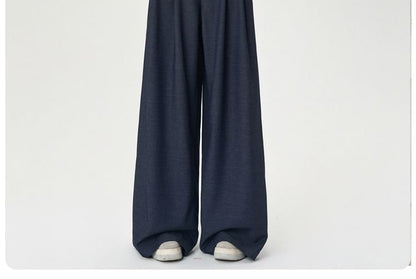 Plain Wide Pants High Dress Rise Leg