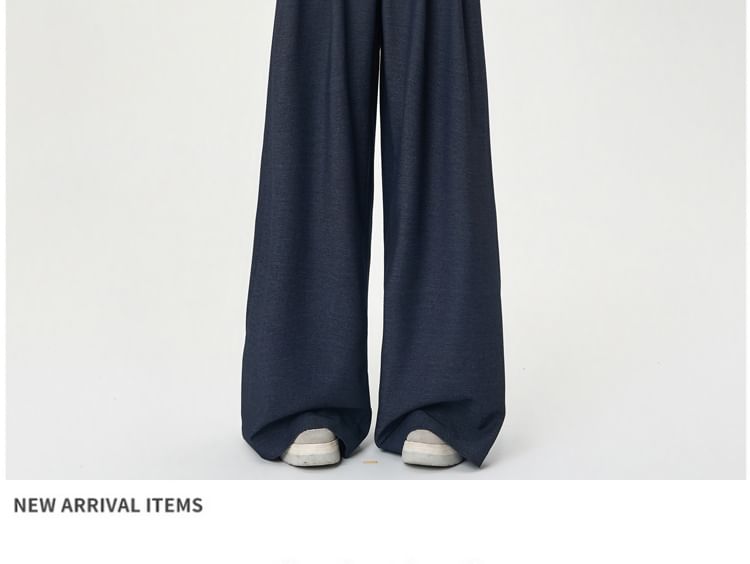 Plain Wide Pants High Dress Rise Leg