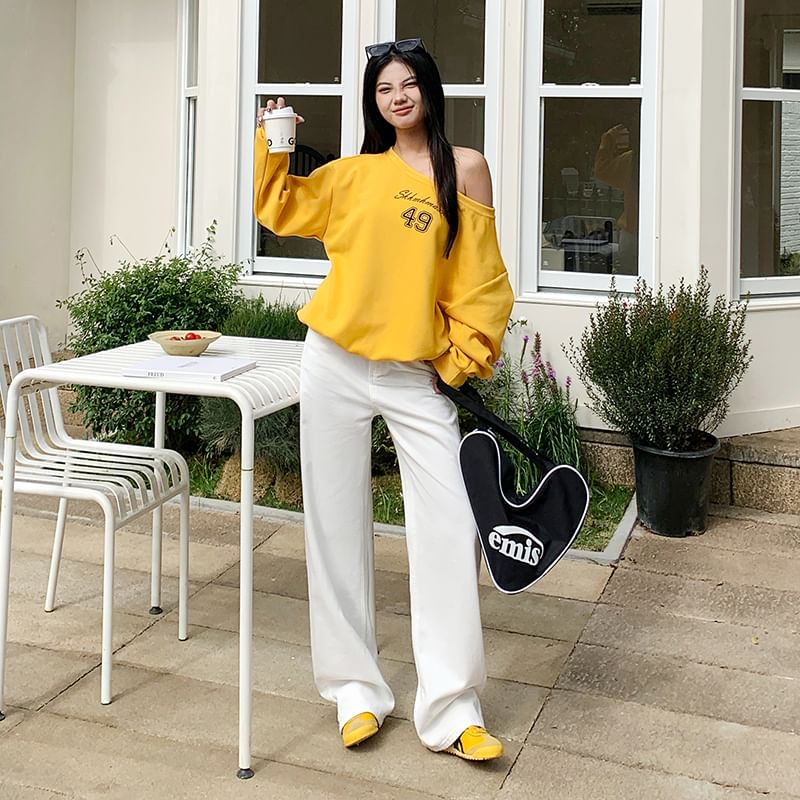 Leg Suit Rise High Pants Washed Wide Plain Designs) (Various