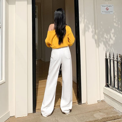 Leg Suit Rise High Pants Washed Wide Plain Designs) (Various