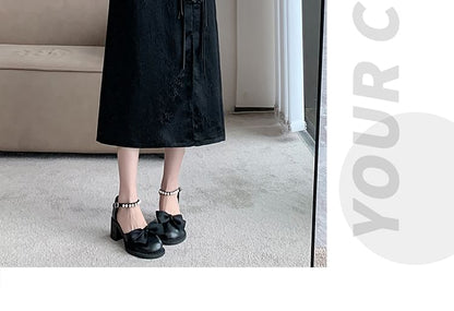 Slit Skirt Waist A-Line Jacquard Midi Floral Button Frog High