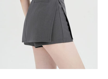 High Waist Slit Lace Trim Skort