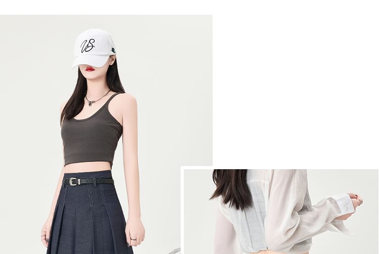 Waist Midi Skirt Denim Pleated A-Line High