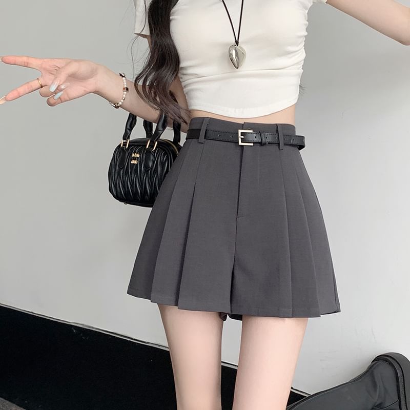 Skort Plain Waist High Pleated