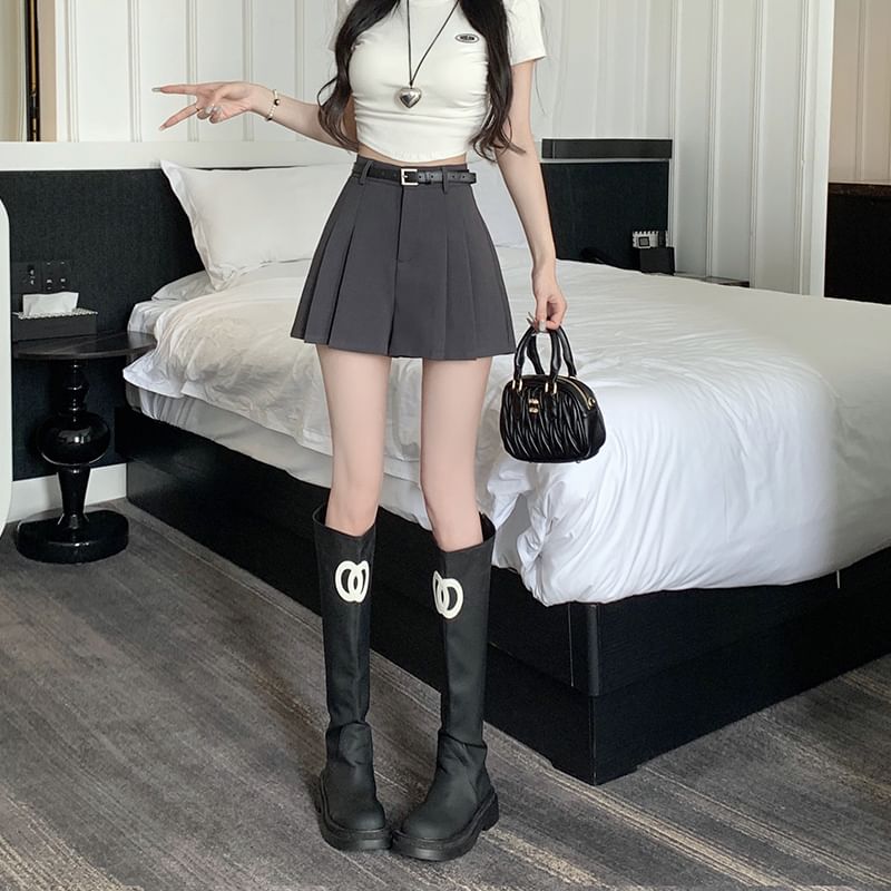 Skort Plain Waist High Pleated