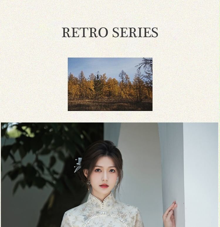 Short Sleeve Floral Print Midi Sheath Qipao
