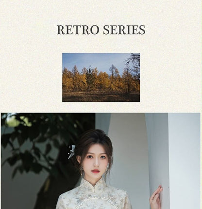 Short Sleeve Floral Print Midi Sheath Qipao