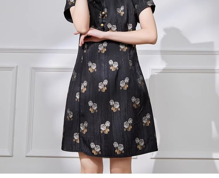 Short Sleeve Floral Print Mini A-Line Qipao