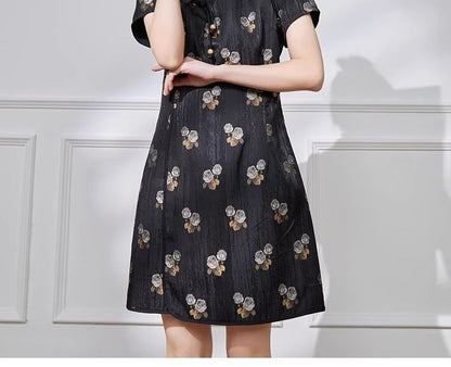 Short Sleeve Floral Print Mini A-Line Qipao