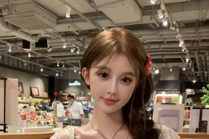 Cap-Sleeve Scoop Neck Plain Ruffle Cropped Tee / V-Neck Lace Trim Cami Top