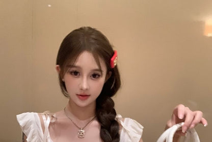 Cap-Sleeve Scoop Neck Plain Ruffle Cropped Tee / V-Neck Lace Trim Cami Top