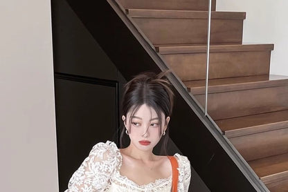 Short-Sleeve Off-The-Shoulder Lace Ruffle Trim Crop Top