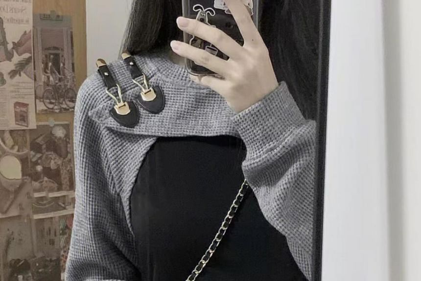 Midi A-Line Dress with Spaghetti Straps and Knit Shrug Set