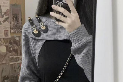 Midi A-Line Dress with Spaghetti Straps and Knit Shrug Set