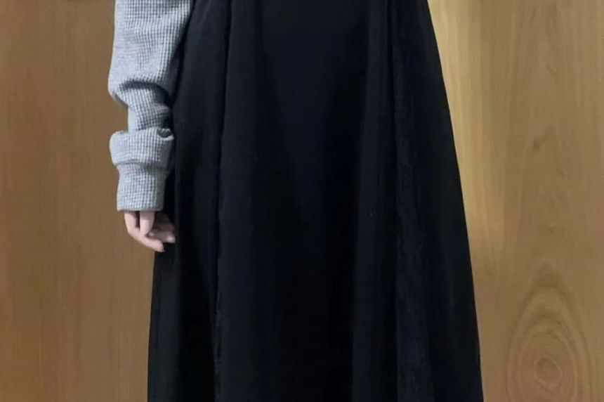 Midi A-Line Dress with Spaghetti Straps and Knit Shrug Set